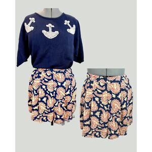 Vintage 80s Limited America Paisley Red Ivory Navy Wide Leg Shorts Size 12